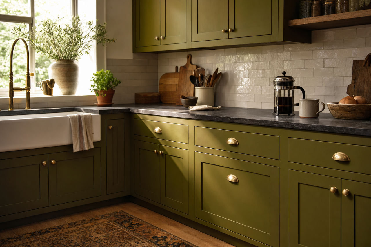 Saguaro by Sherwin-Williams on cabinets