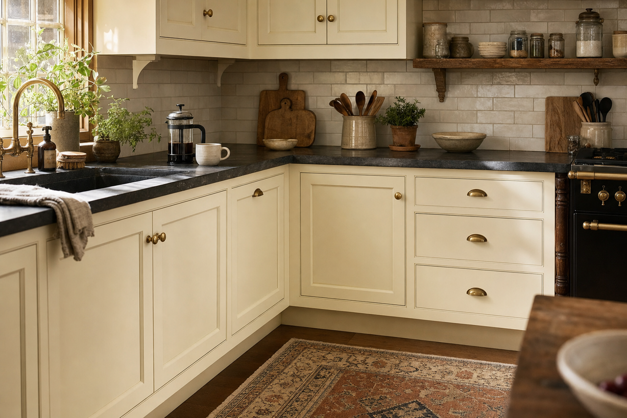 Queen Anne's Lace by Sherwin-Williams on cabinets