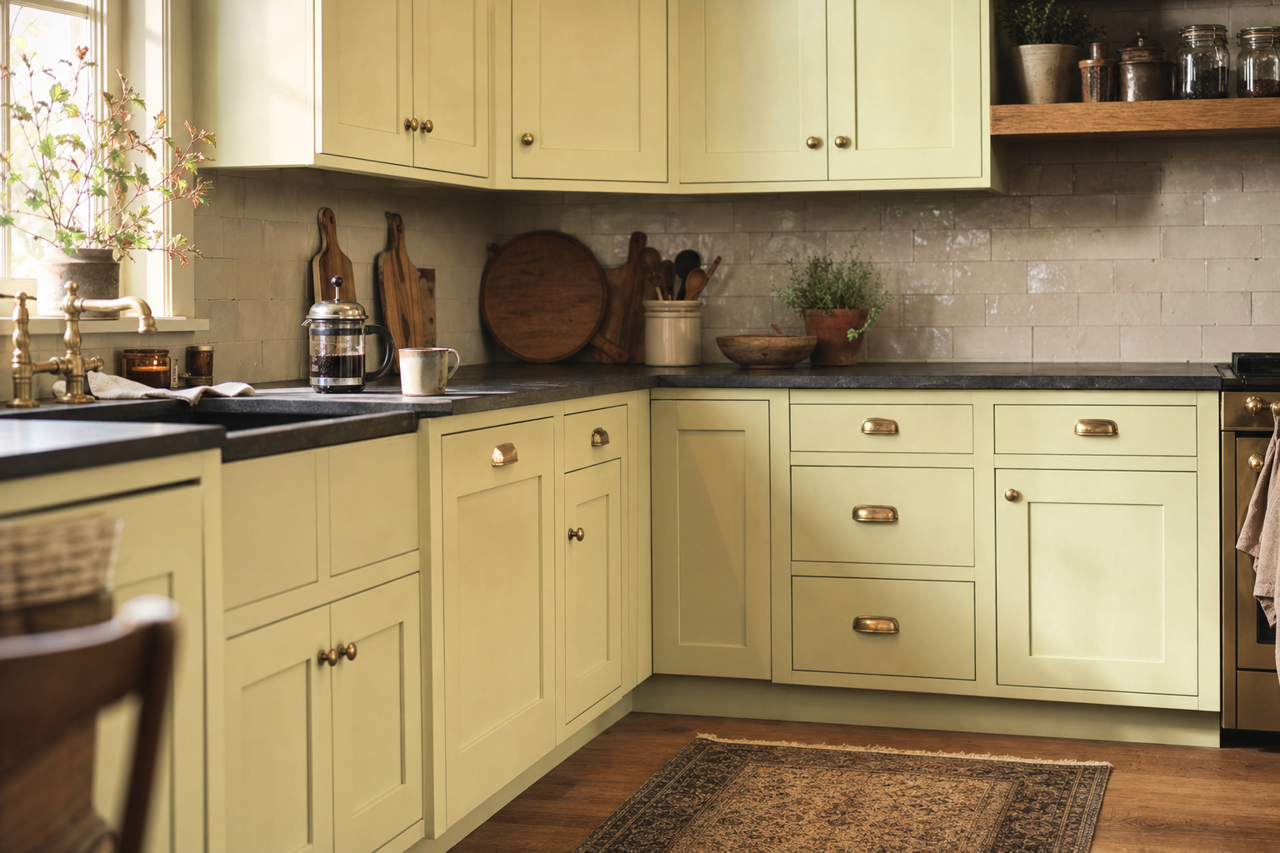 Shagreen by Sherwin-Williams on cabinets