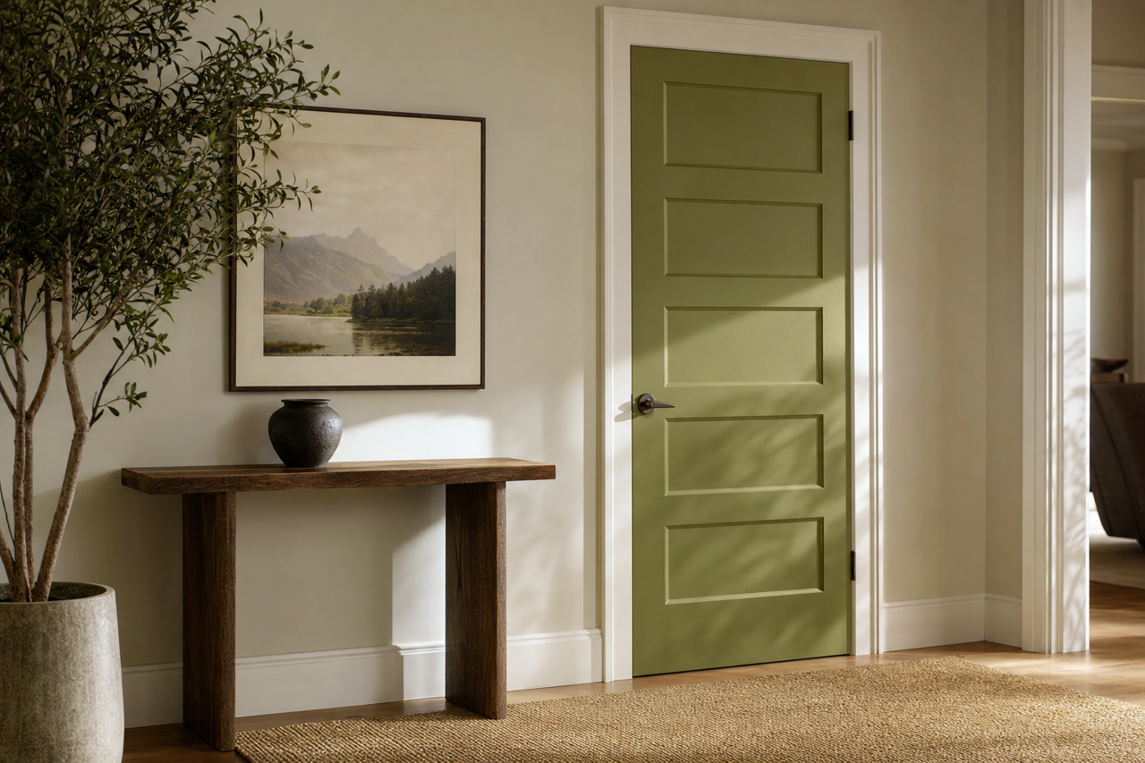 Relentless Olive by Sherwin-Williams on interior-doors