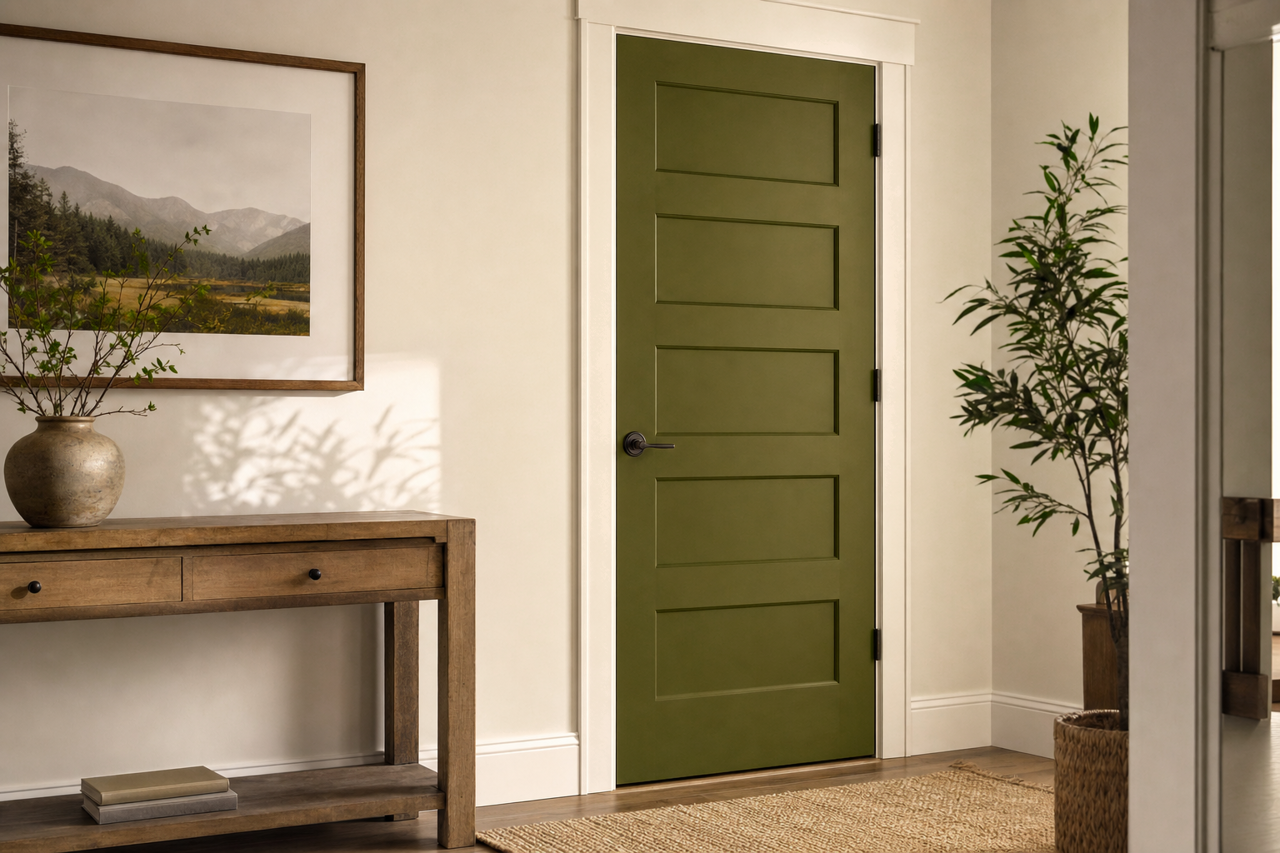 Basque Green by Sherwin-Williams on interior-doors
