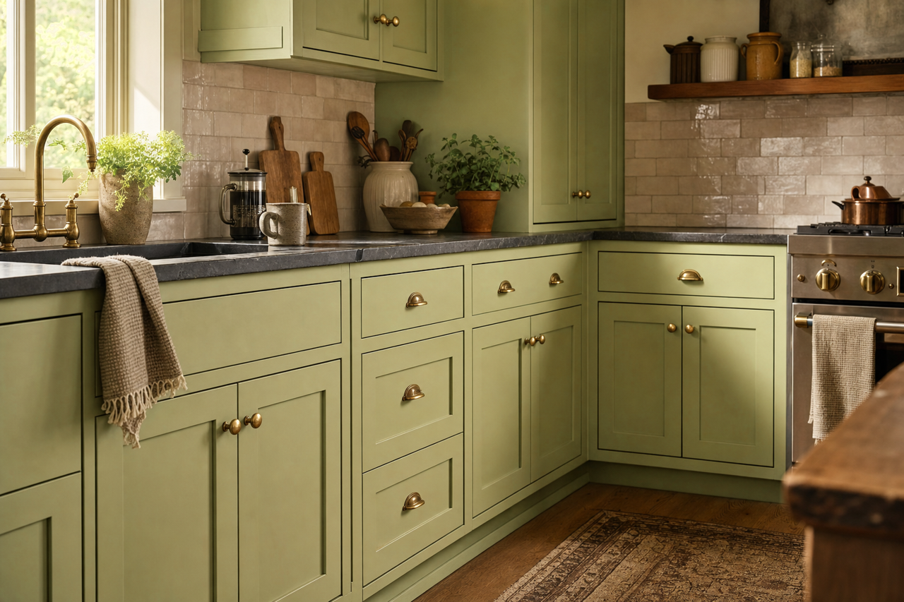 Great Green by Sherwin-Williams on cabinets