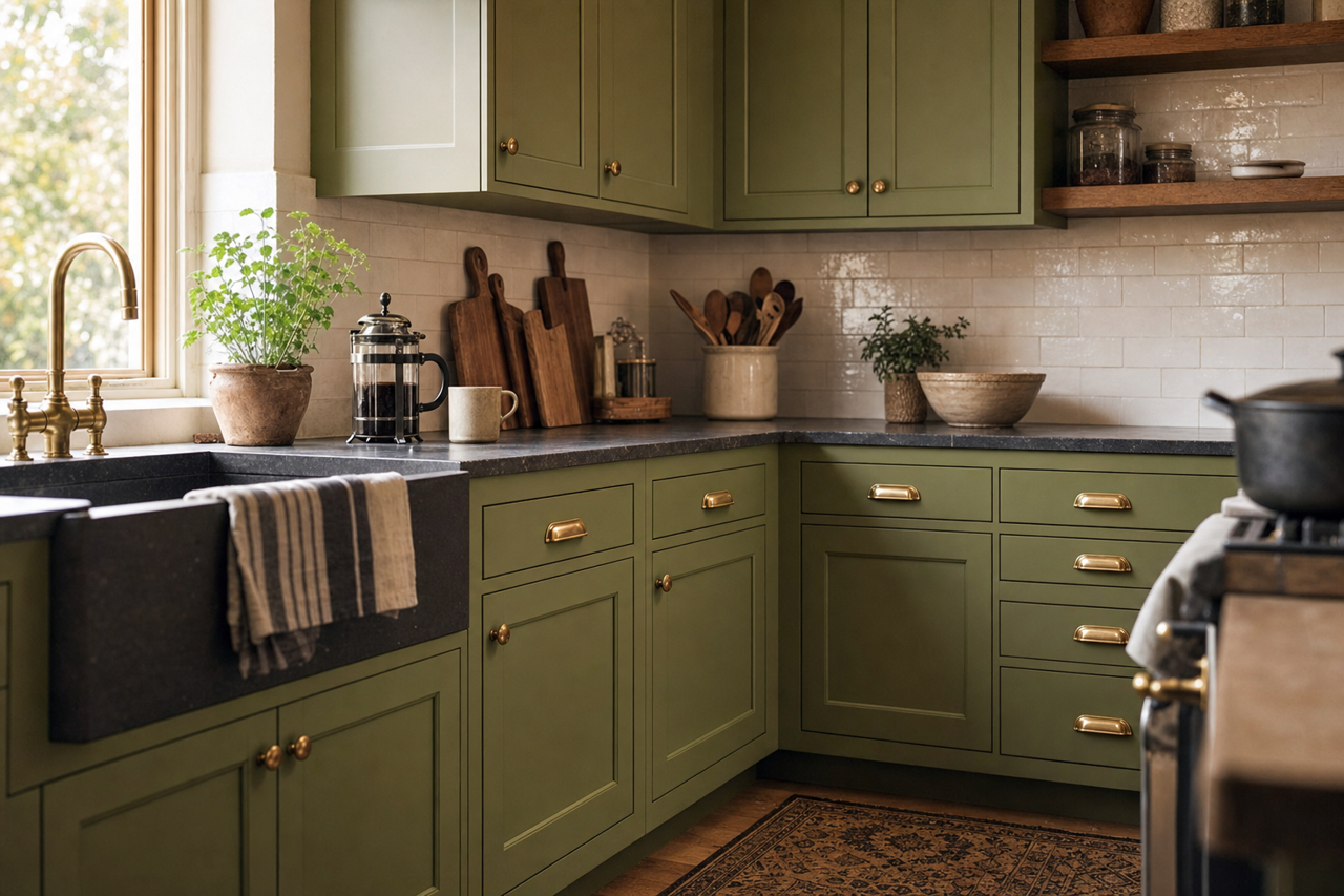 Garden Spot by Sherwin-Williams on cabinets