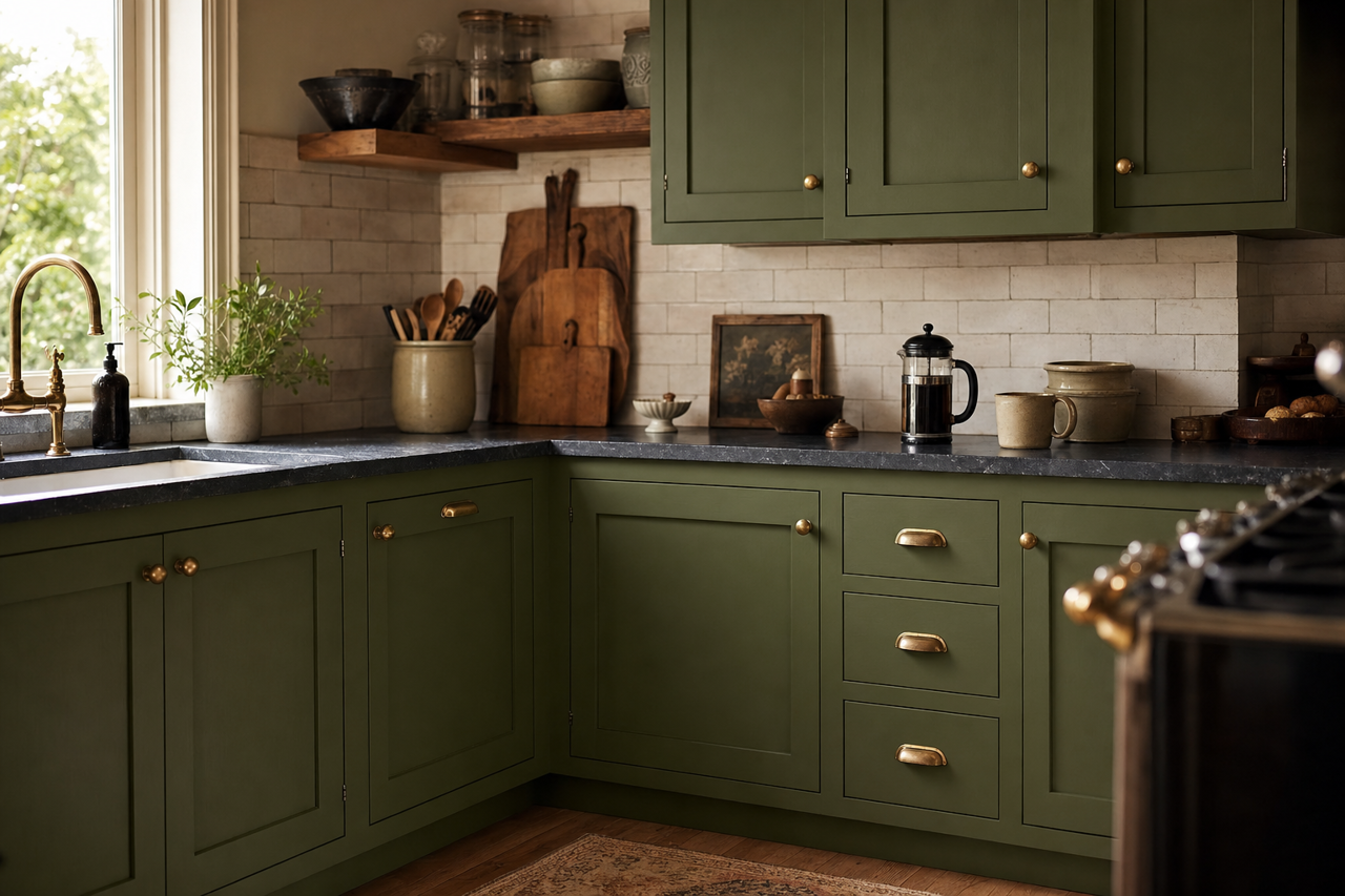 Inverness by Sherwin-Williams on cabinets