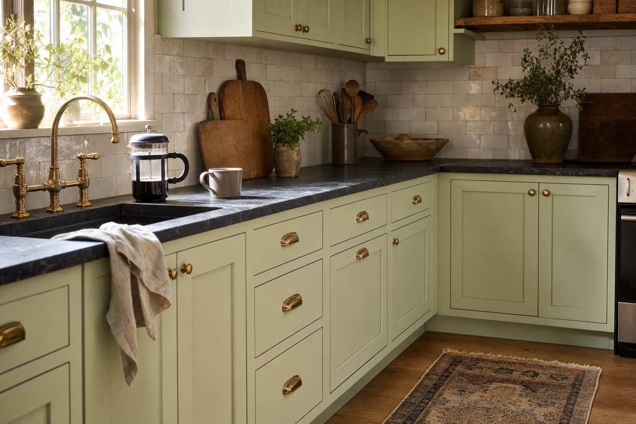 Bonsai Tint by Sherwin-Williams on cabinets