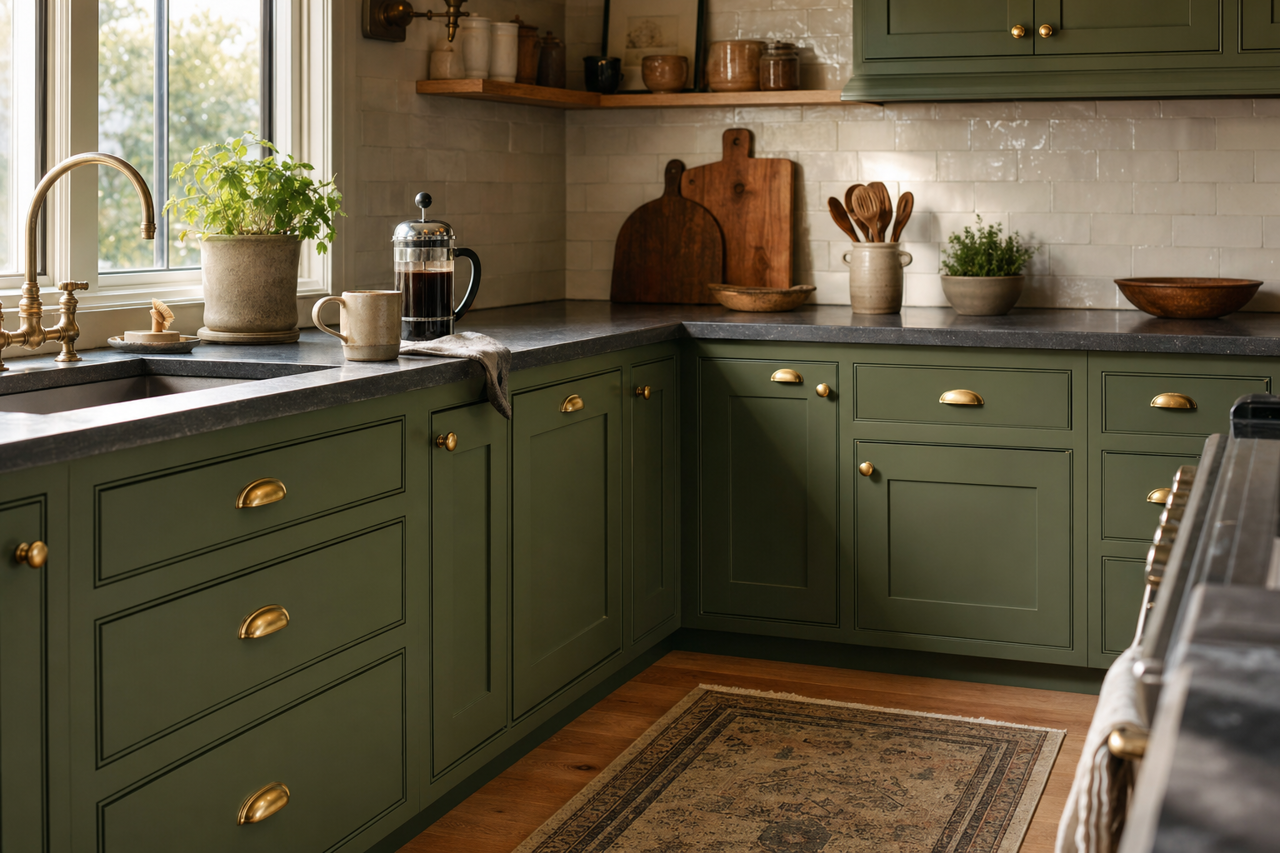 Greenfield by Sherwin-Williams on cabinets