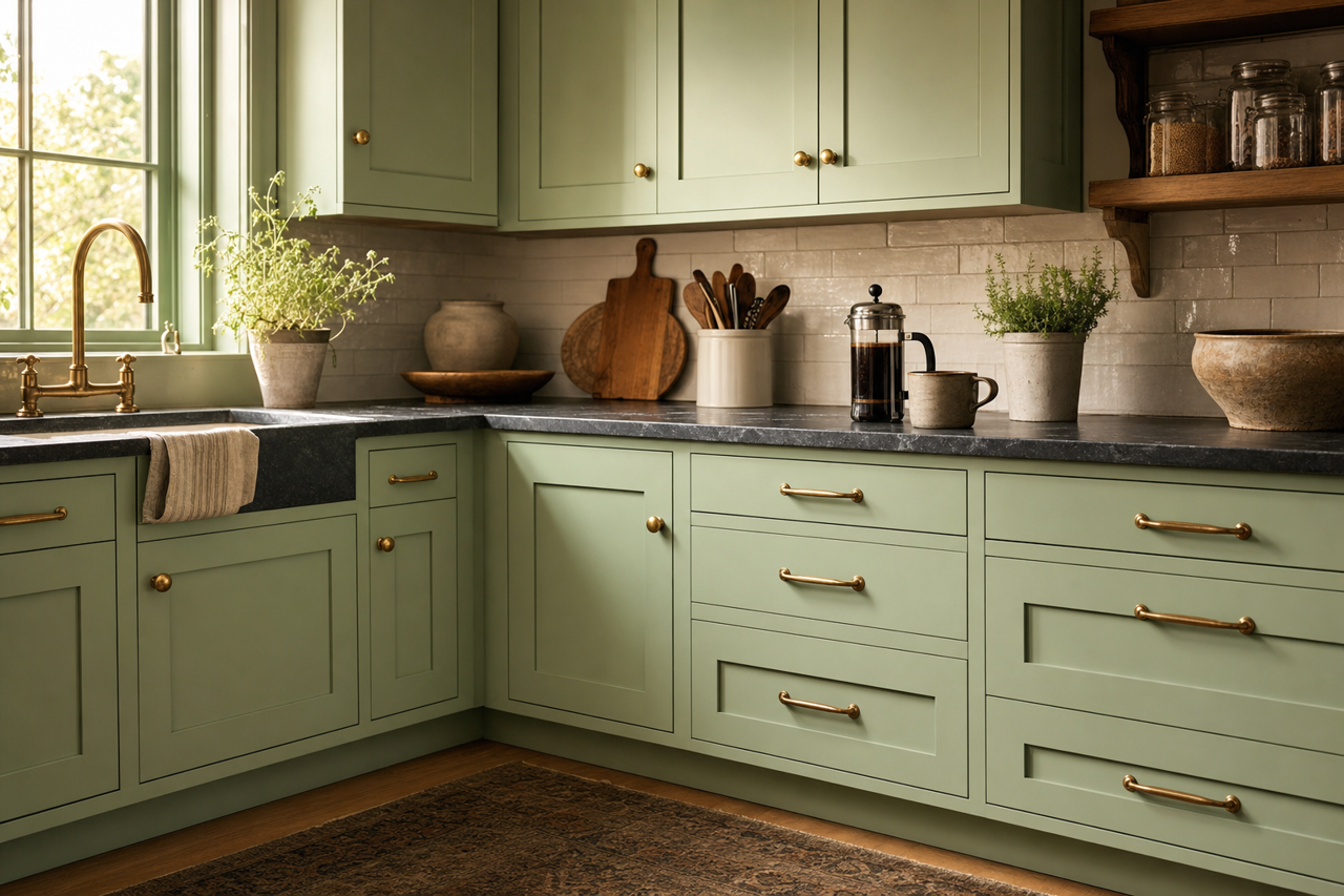 Relish by Sherwin-Williams on cabinets