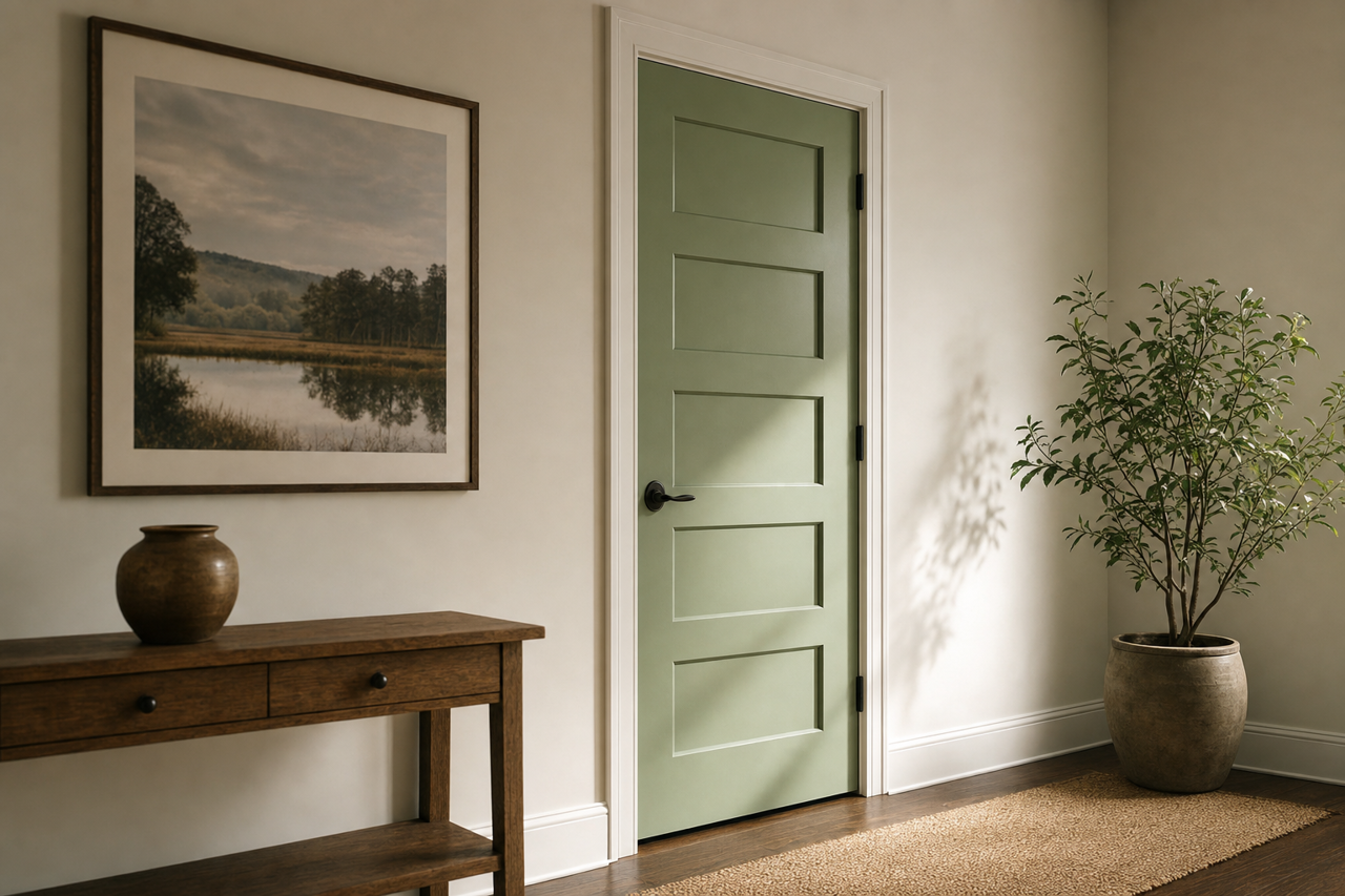 Lounge Green by Sherwin-Williams on interior-doors