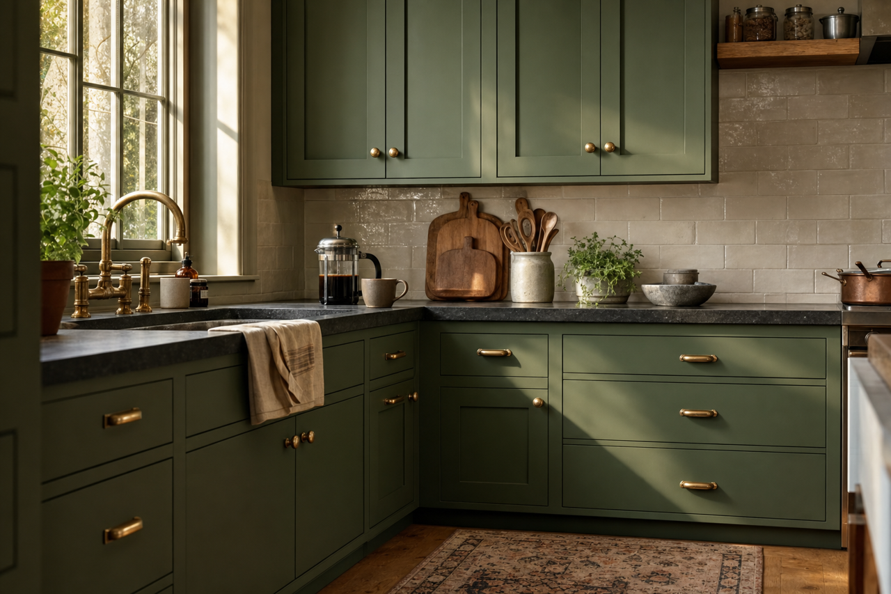 Arugula by Sherwin-Williams on cabinets