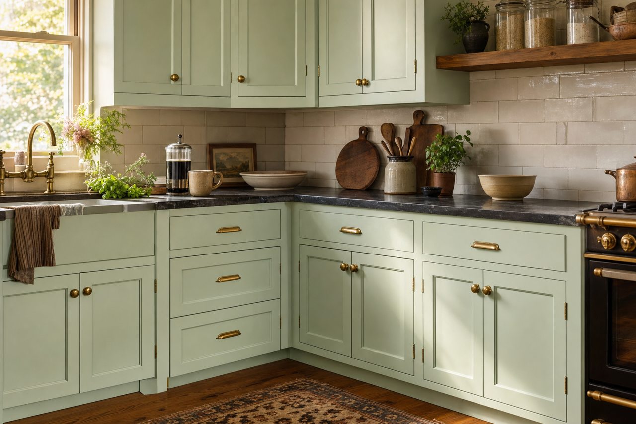 Topiary Tint by Sherwin-Williams on cabinets