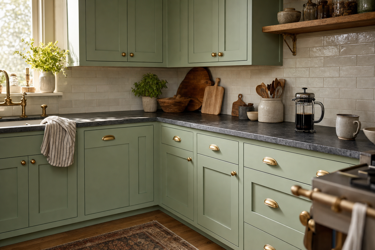 Nurture Green by Sherwin-Williams on cabinets
