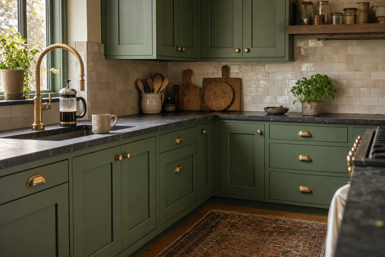 Cilantro by Sherwin-Williams on cabinets