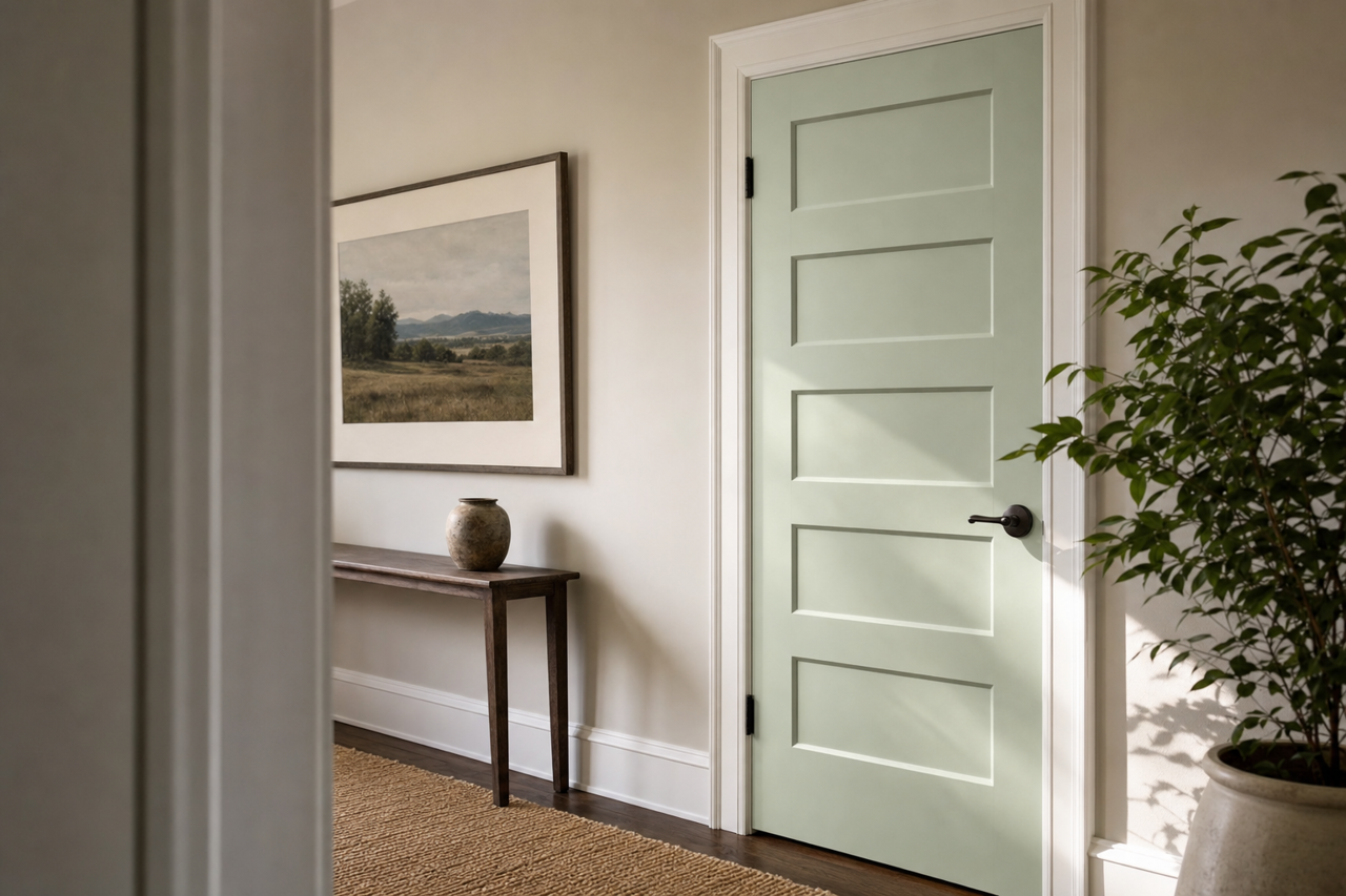 Slow Green by Sherwin-Williams on interior-doors