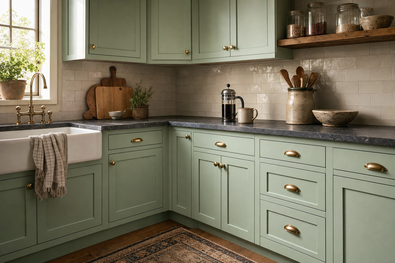Kind Green by Sherwin-Williams on cabinets