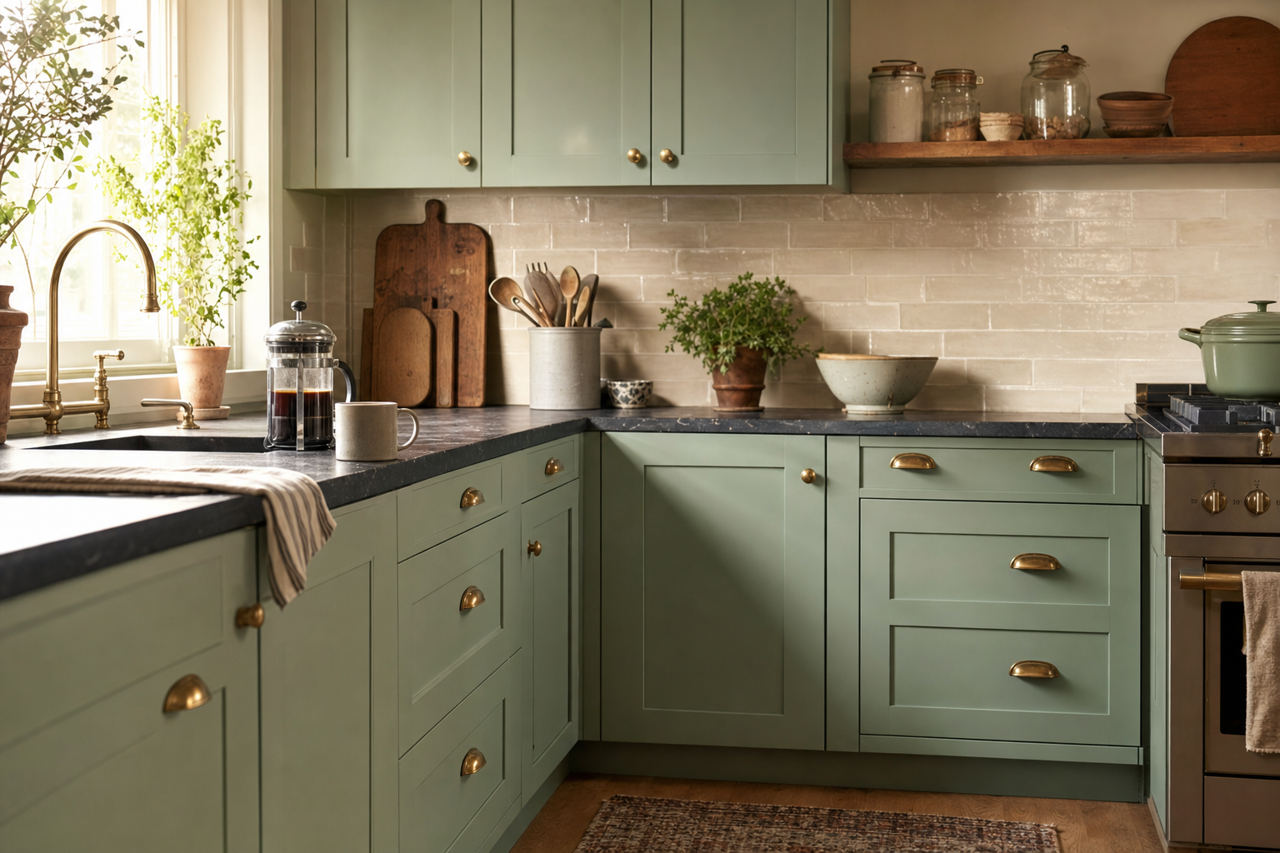 Restful by Sherwin-Williams on cabinets