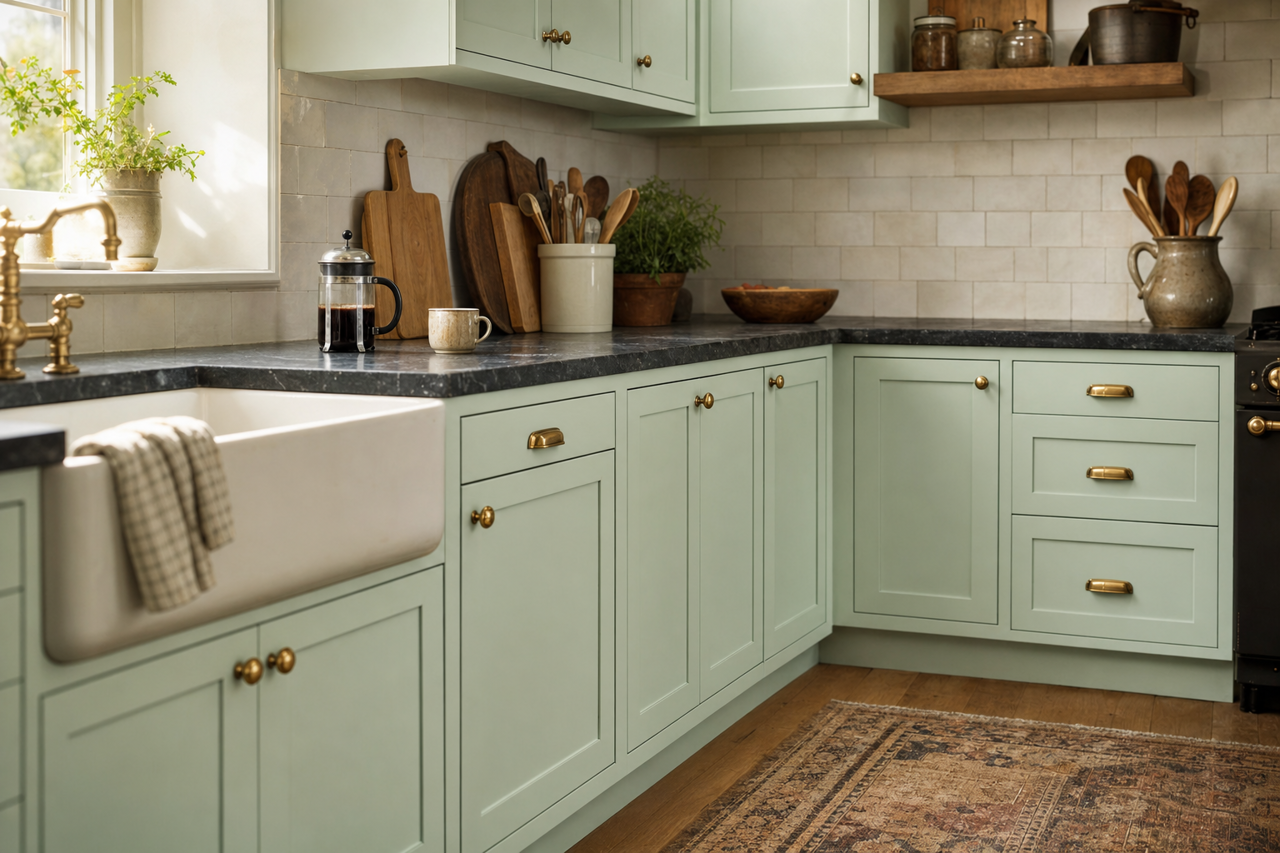 Breaktime by Sherwin-Williams on cabinets