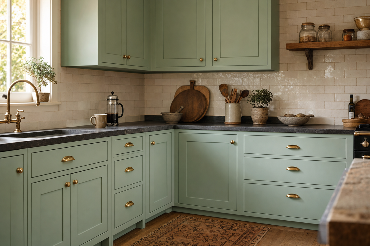Spearmint by Sherwin-Williams on cabinets