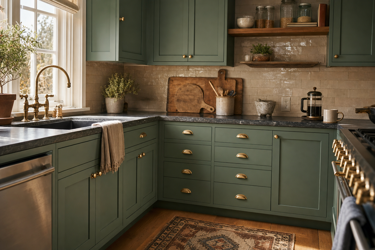 Kendal Green by Sherwin-Williams on cabinets