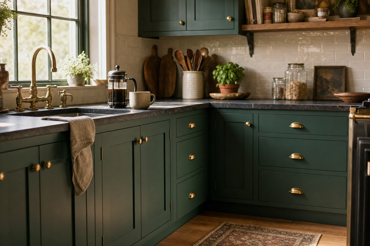 Hunt Club by Sherwin-Williams on cabinets