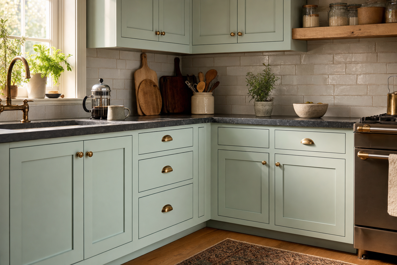 Waterscape by Sherwin-Williams on cabinets