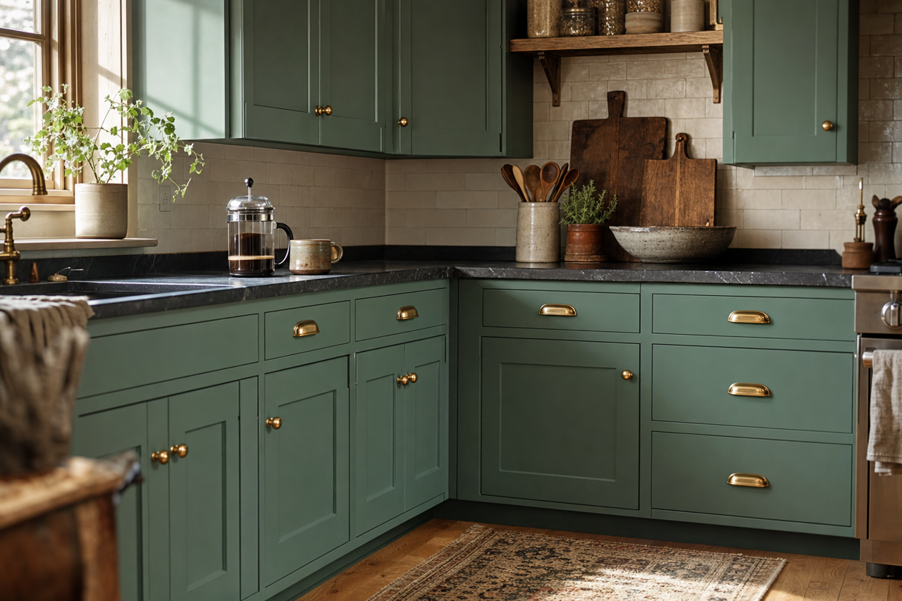 Surf Green by Sherwin-Williams on cabinets