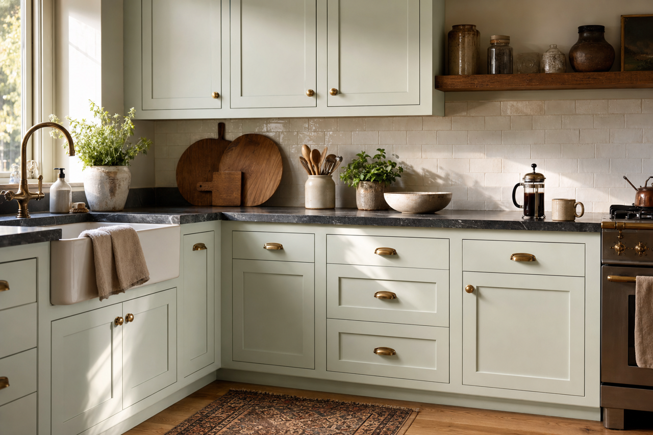 Glimmer by Sherwin-Williams on cabinets