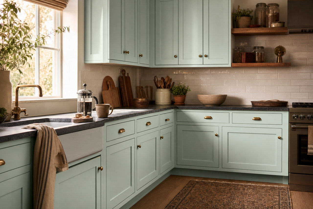 Tidewater by Sherwin-Williams on cabinets