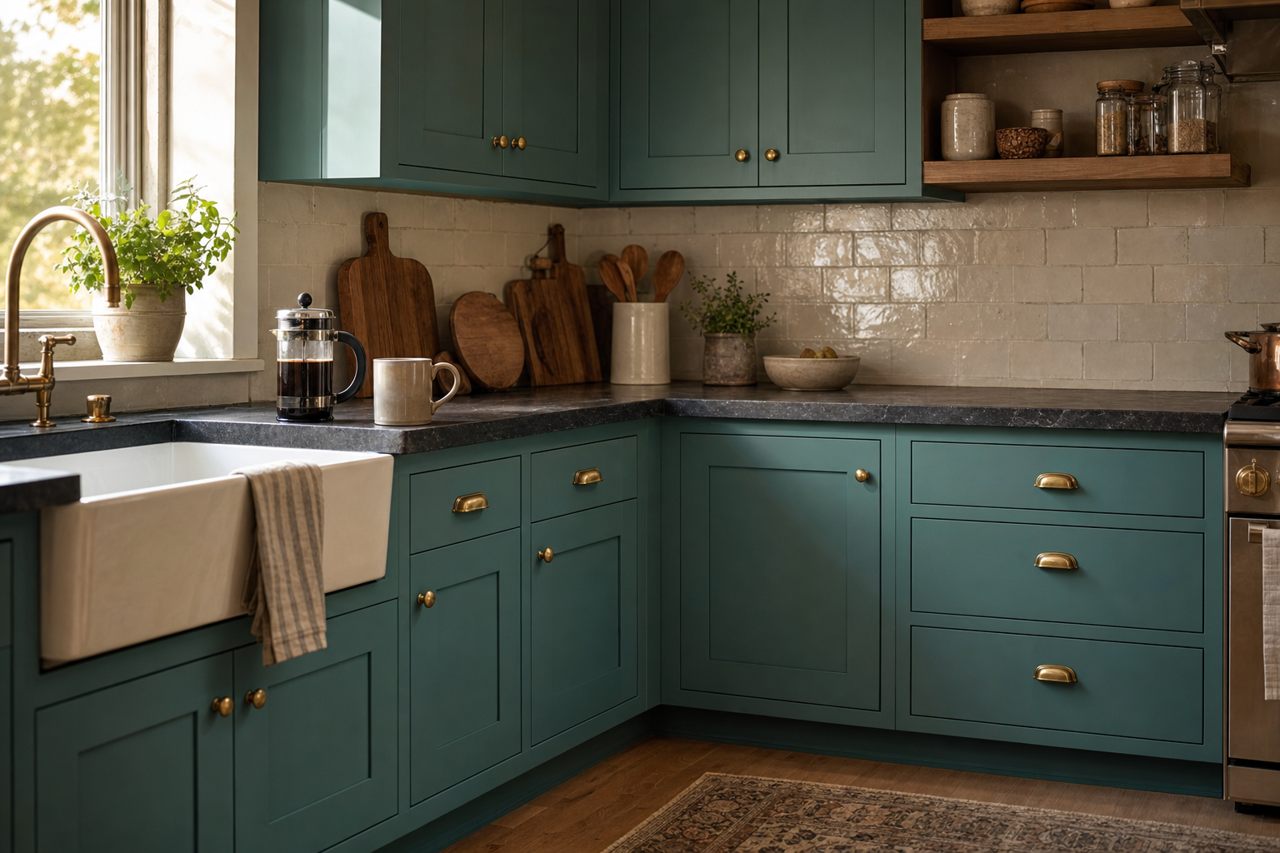 Lagoon by Sherwin-Williams on cabinets