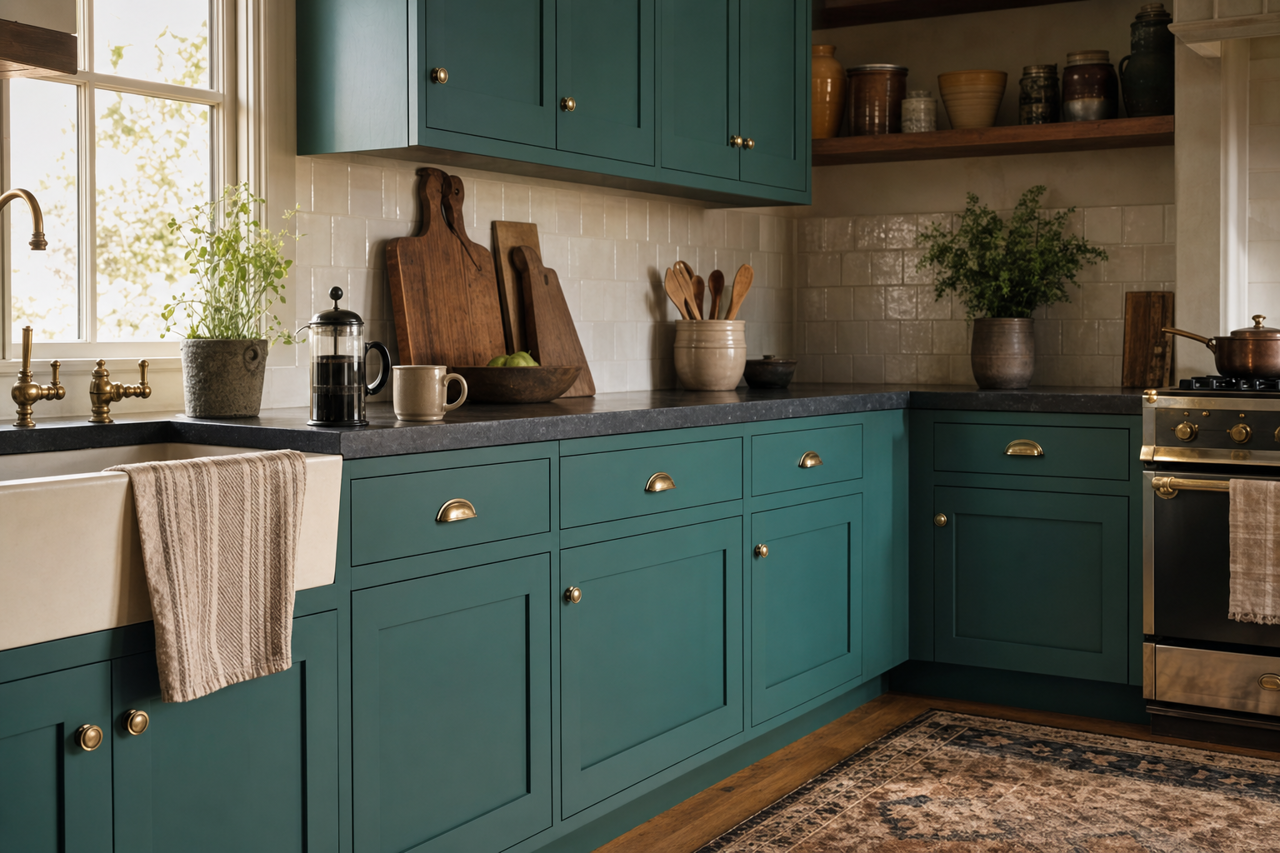 Green Bay by Sherwin-Williams on cabinets