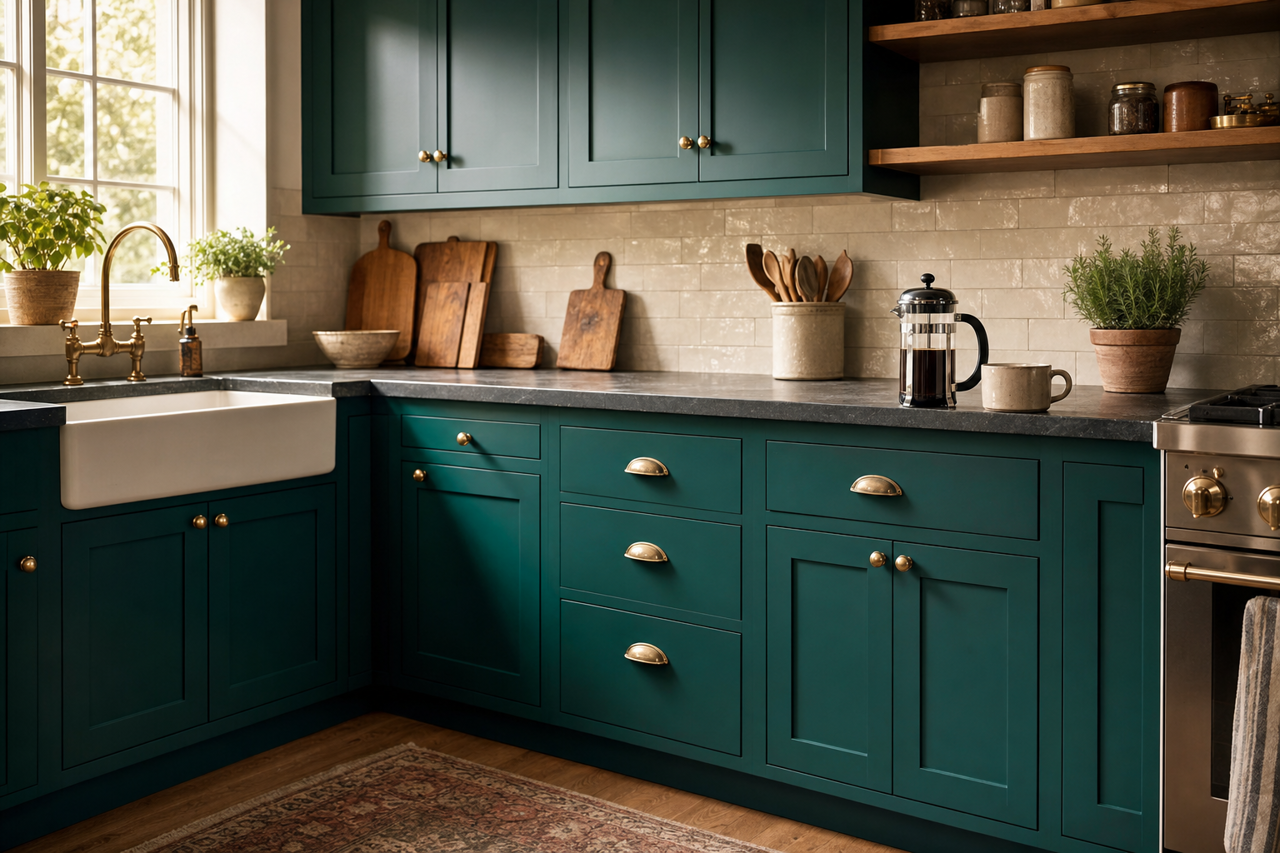 Cape Verde by Sherwin-Williams on cabinets