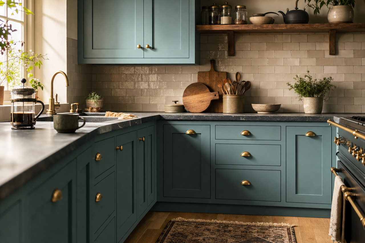 Cloudburst by Sherwin-Williams on cabinets