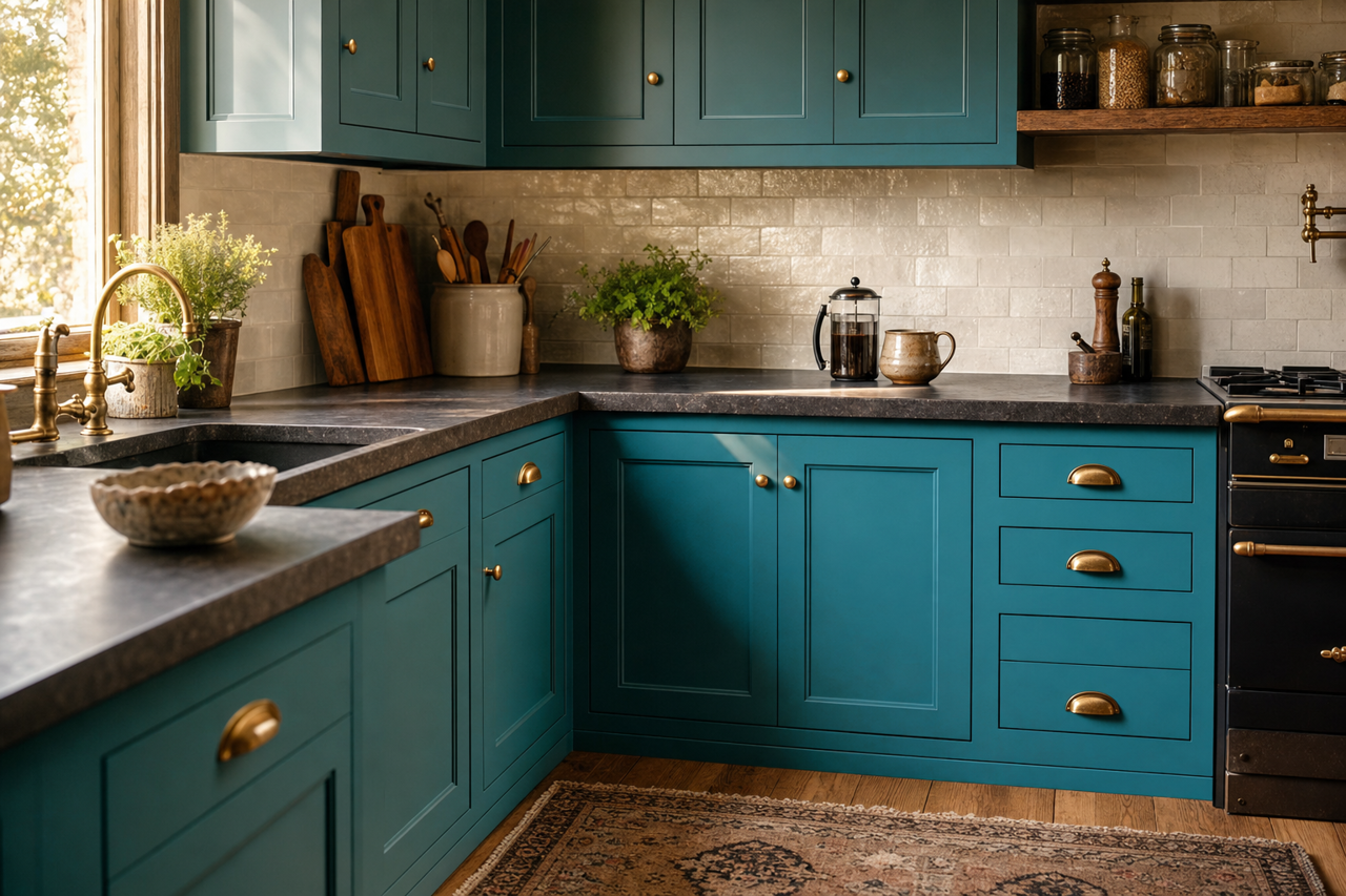 Great Falls by Sherwin-Williams on cabinets
