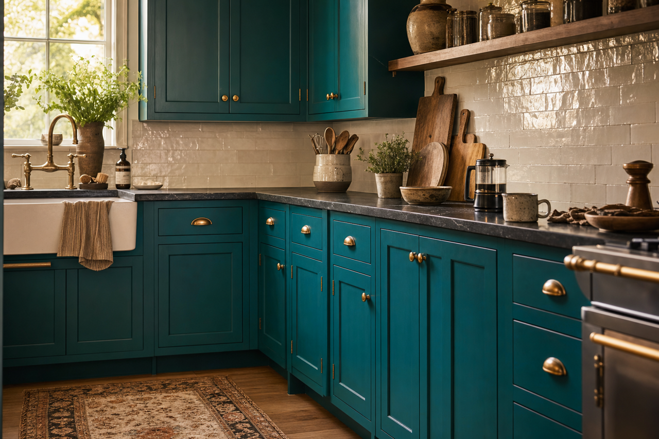 Oceanside by Sherwin-Williams on cabinets