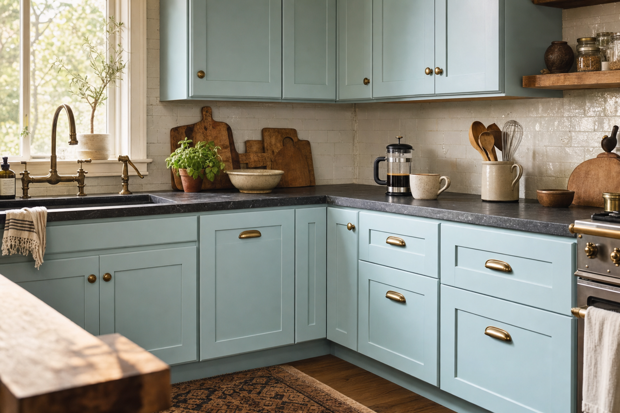 Stream by Sherwin-Williams on cabinets
