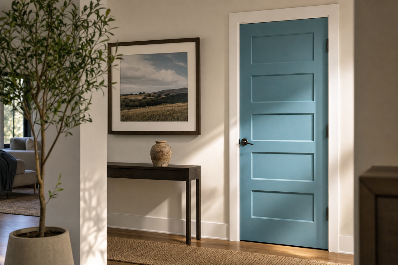 Manitou Blue by Sherwin-Williams on interior-doors