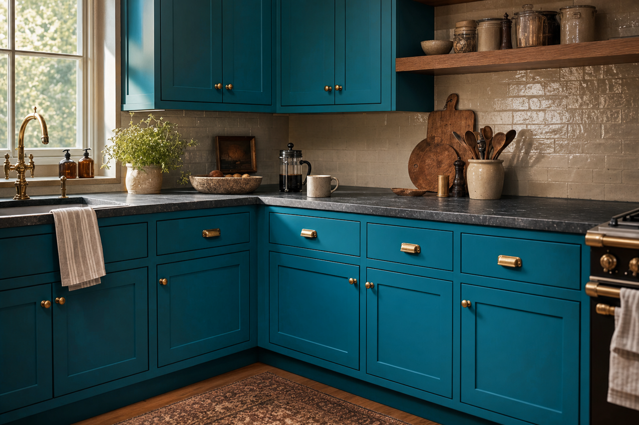Bosporus by Sherwin-Williams on cabinets