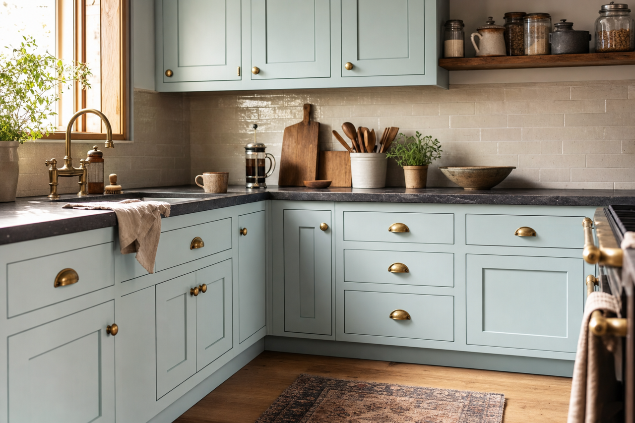 Sky High by Sherwin-Williams on cabinets