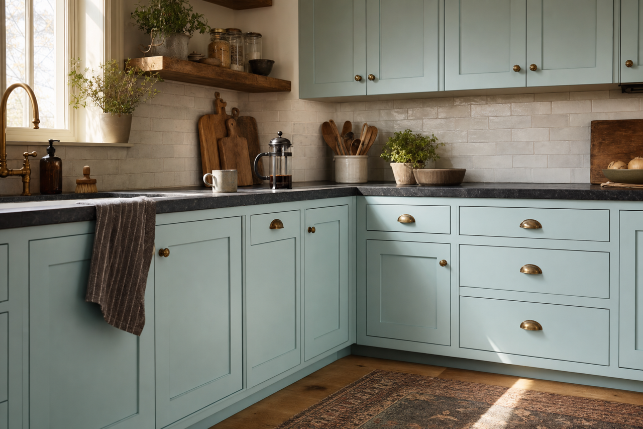 Atmospheric by Sherwin-Williams on cabinets