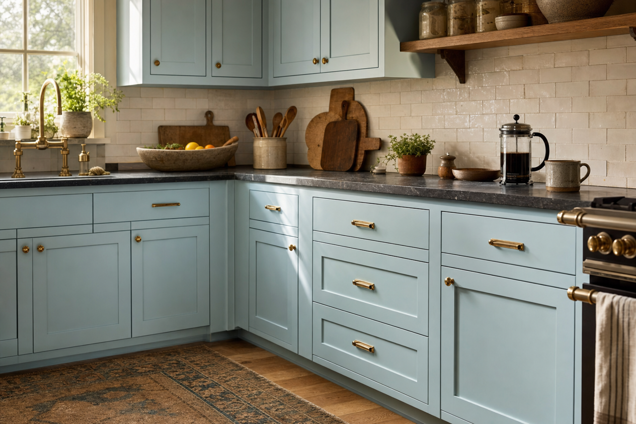 Vast Sky by Sherwin-Williams on cabinets
