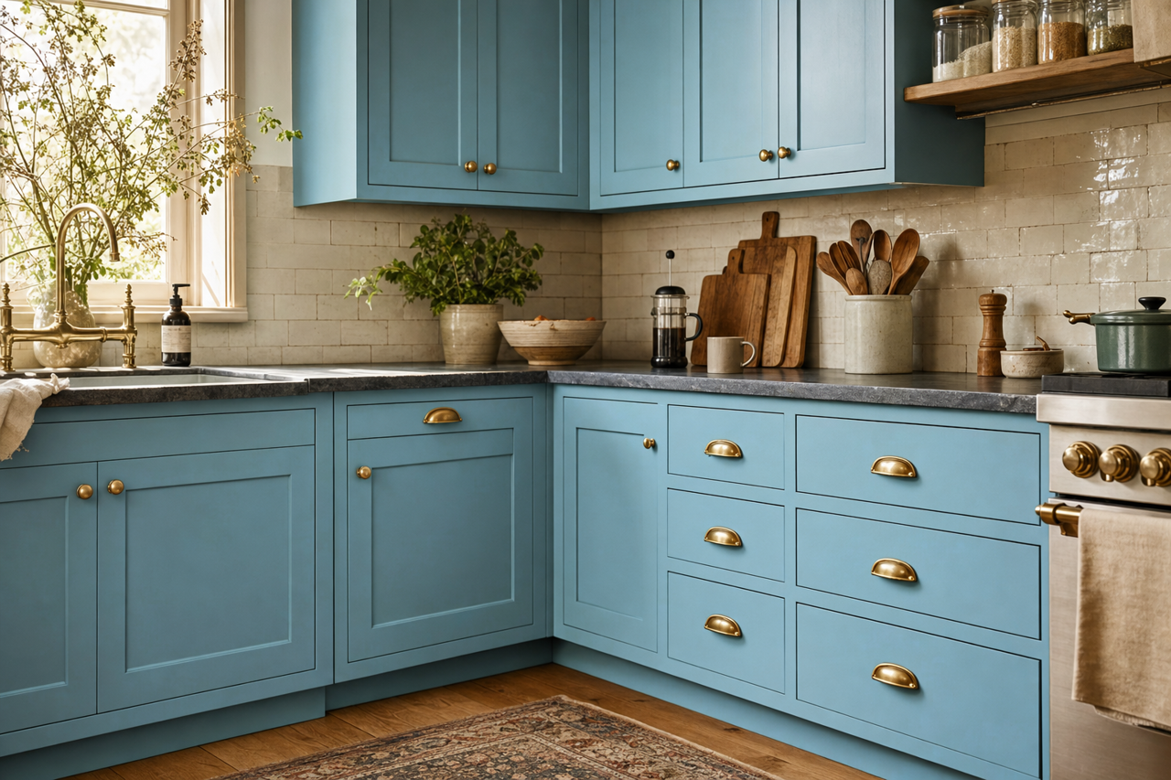 Resolute Blue by Sherwin-Williams on cabinets