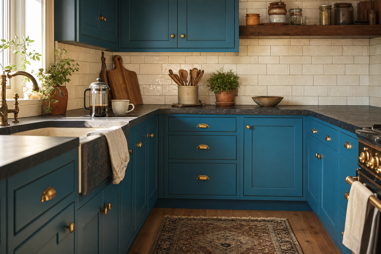 Georgian Bay by Sherwin-Williams on cabinets