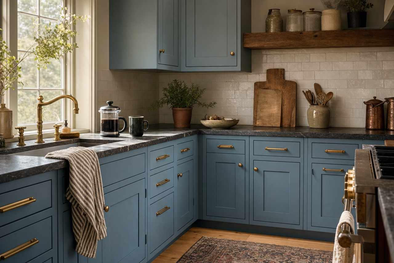 Leisure Blue by Sherwin-Williams on cabinets