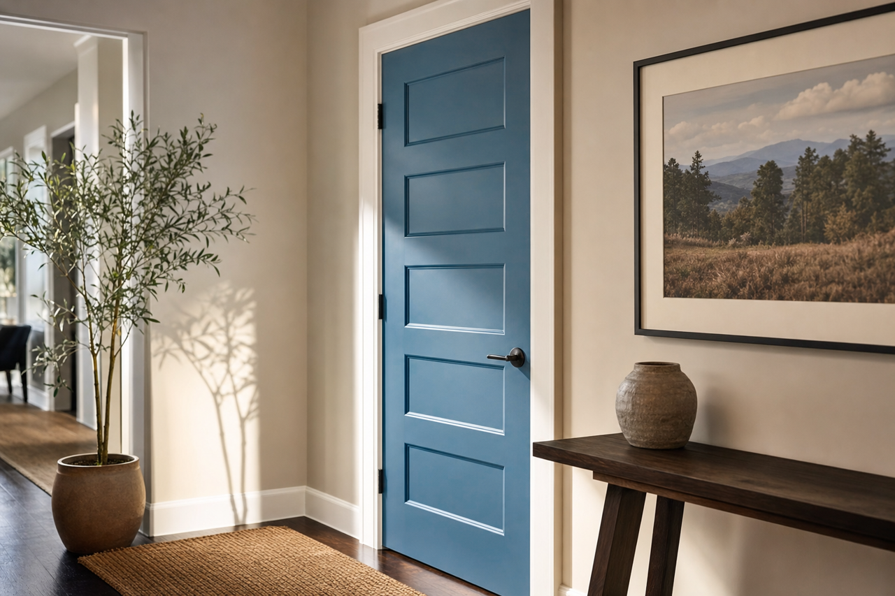 Down Pour by Sherwin-Williams on interior-doors