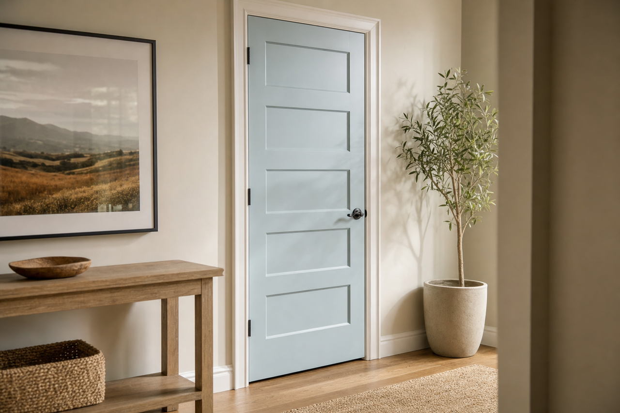 Hinting Blue by Sherwin-Williams on interior-doors