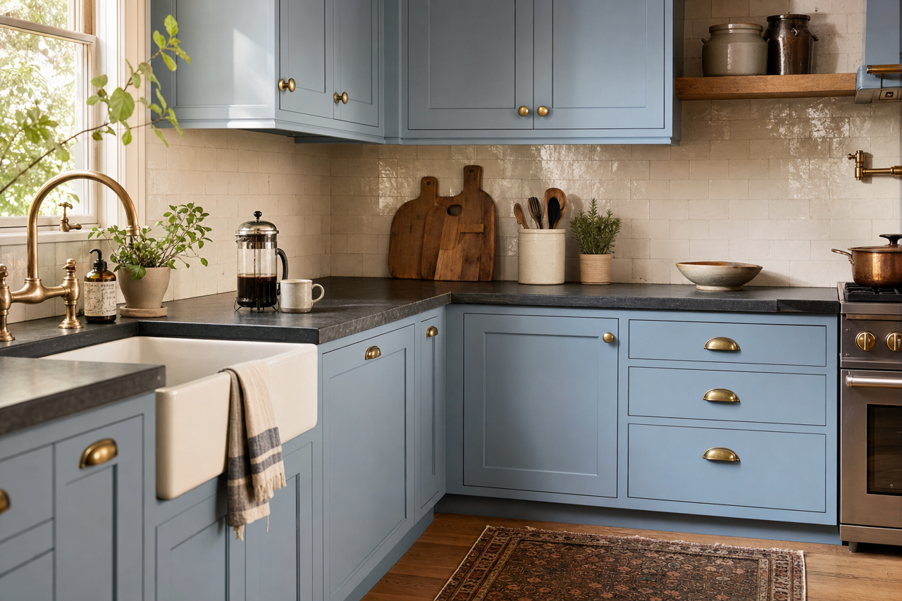 Notable Hue by Sherwin-Williams on cabinets