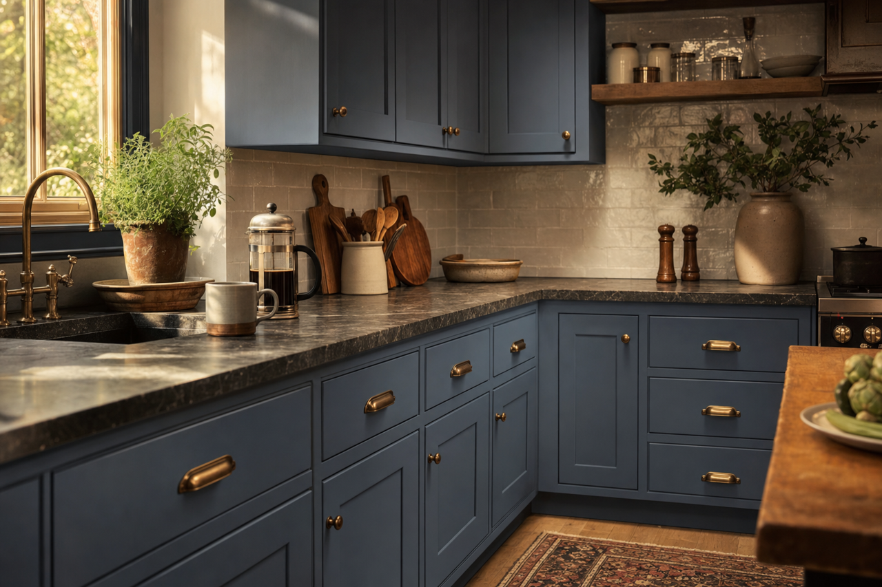 Denim by Sherwin-Williams on cabinets