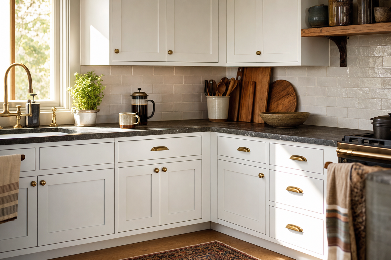 Rarified Air by Sherwin-Williams on cabinets