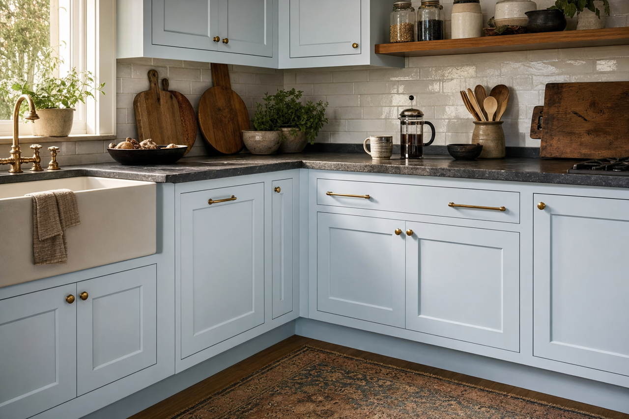 Icelandic by Sherwin-Williams on cabinets