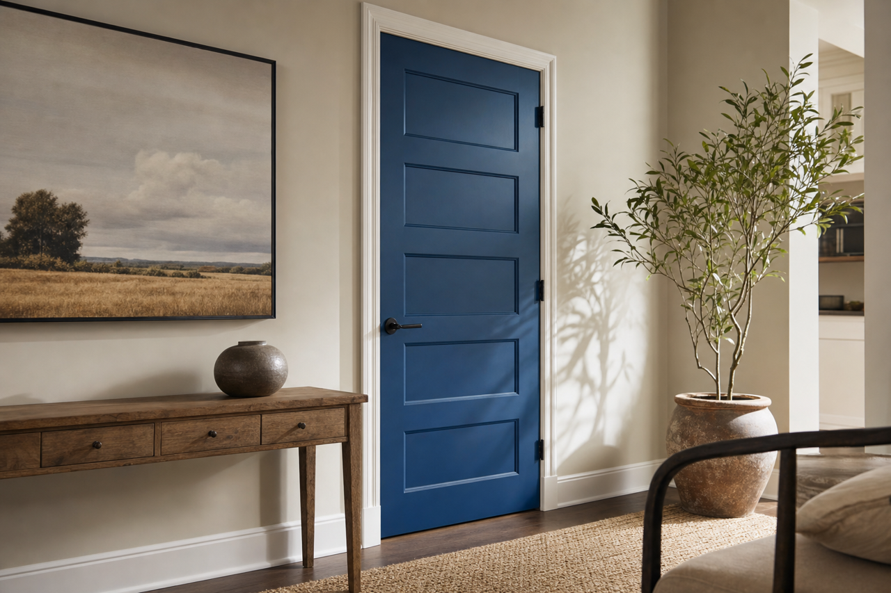 Indigo by Sherwin-Williams on interior-doors