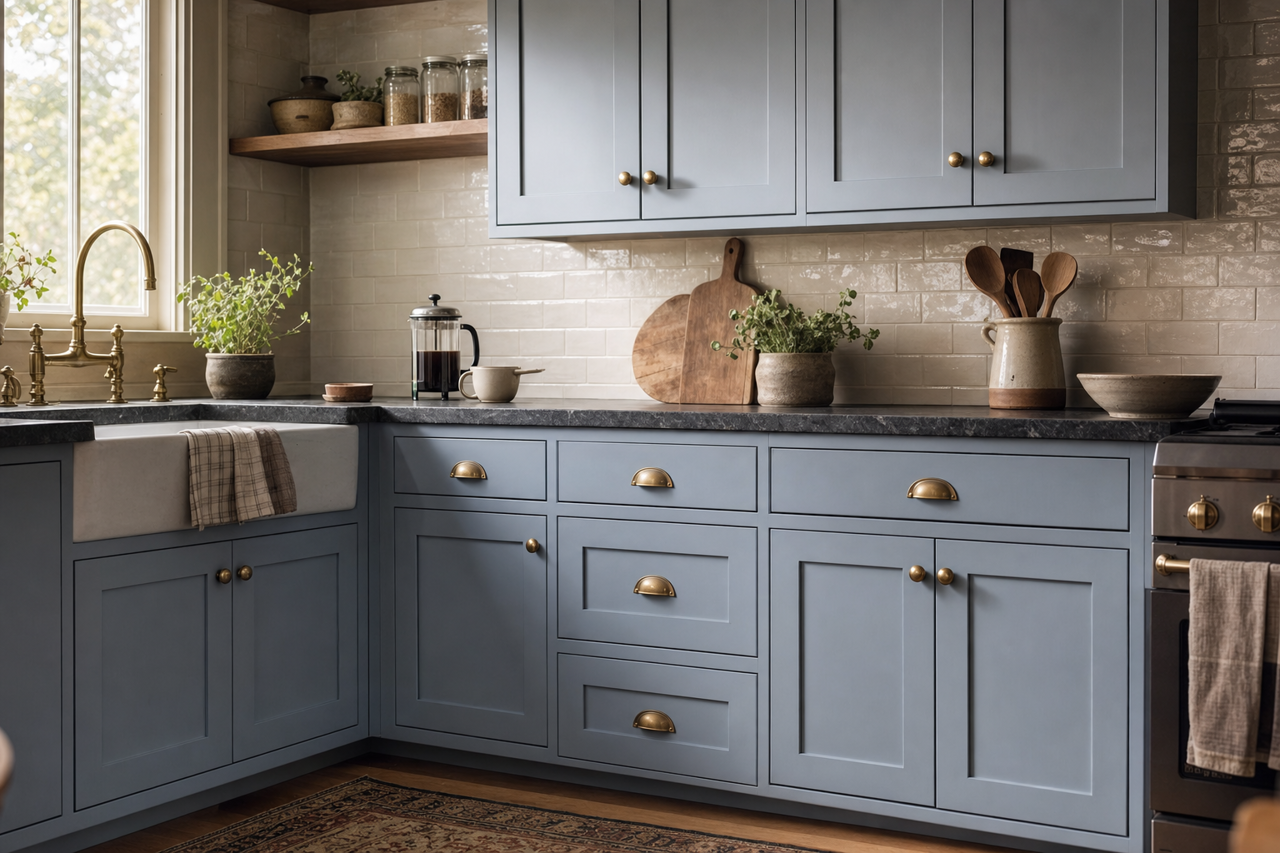 Solitude by Sherwin-Williams on cabinets